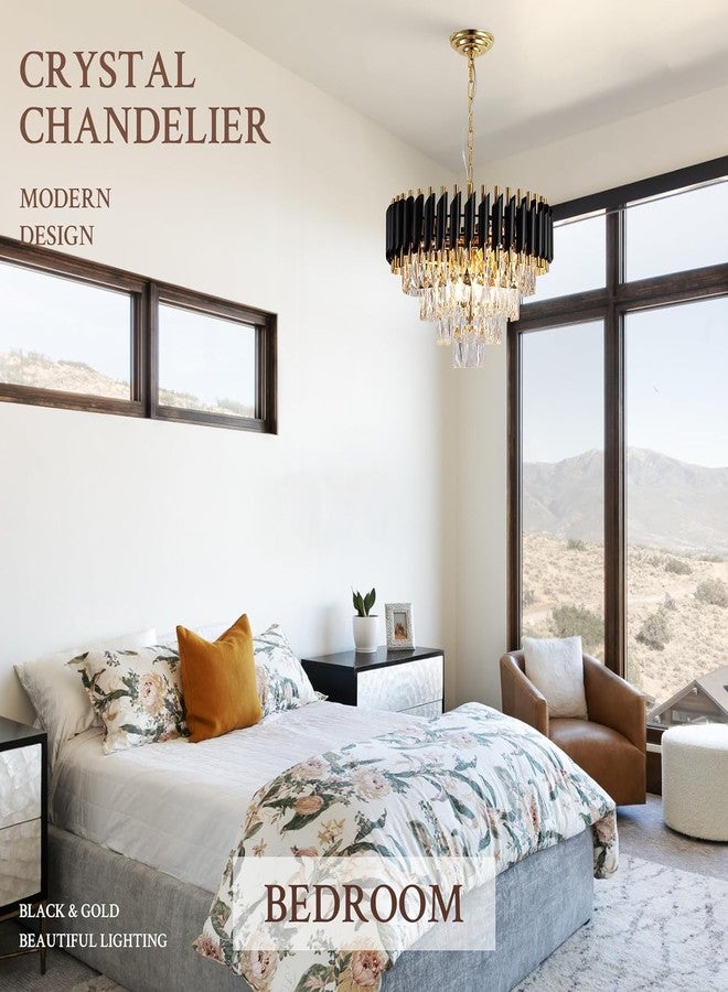 ADWAIT ثريات كريستال K9 عصرية من ADWAIT، ذهبية اللون - ثريا كريستال دائرية لألوان غرف المعيشة. ألوان دافئة: أبيض، ضوء القمر، ذهبي، لوحة LED متضمنة (أسود ذهبي، 500 مم) - Image 3